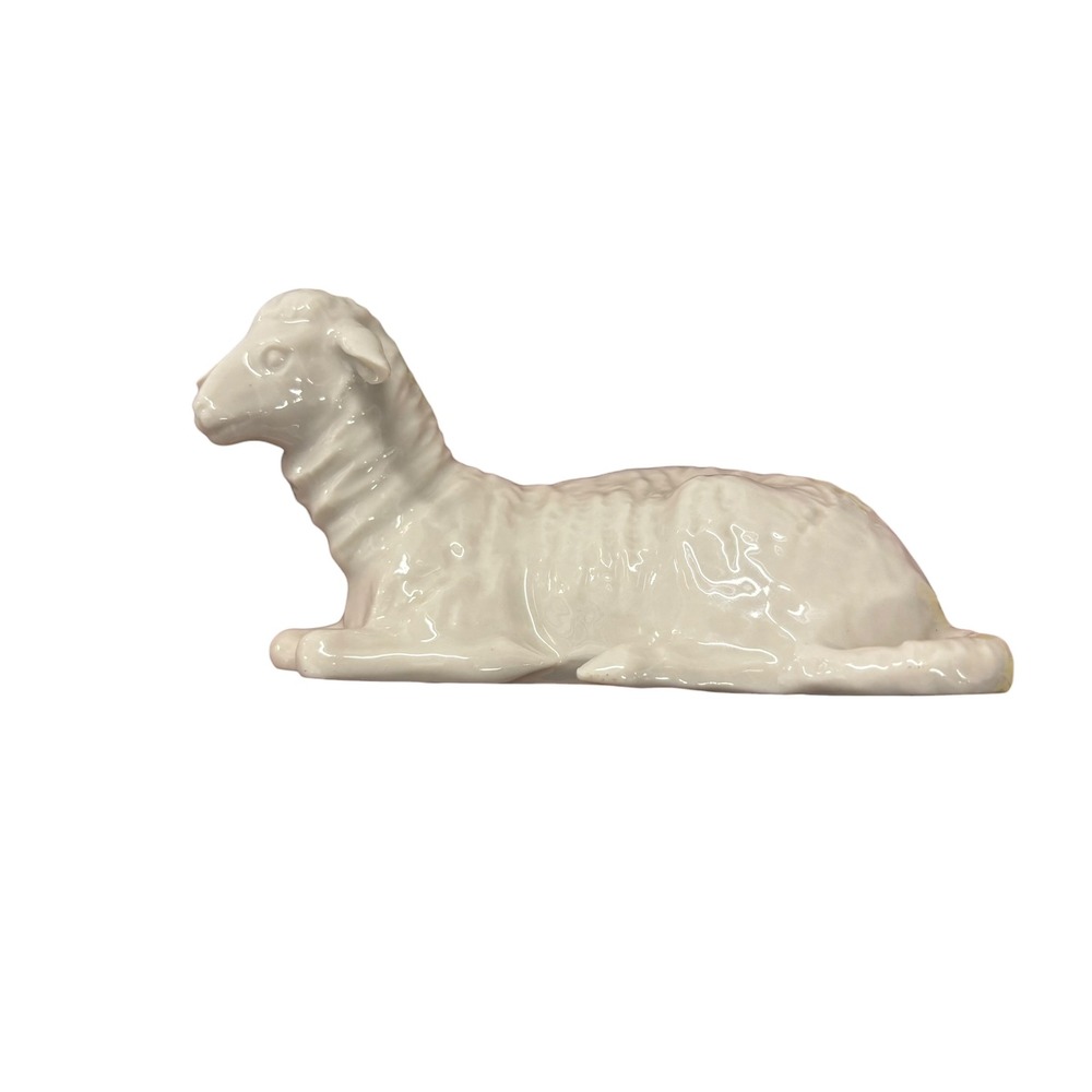Dresden Germany White Porcelain Reclining Lamb Sheep Figurine Glossy Glaze VTG